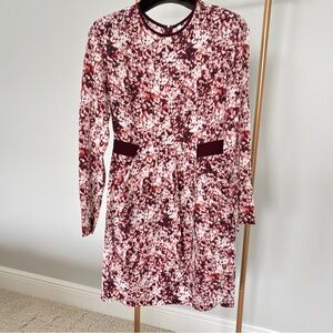 Club Monaco 100% Silk Long Sleeve Dress in Berry / White Size 00 (2)